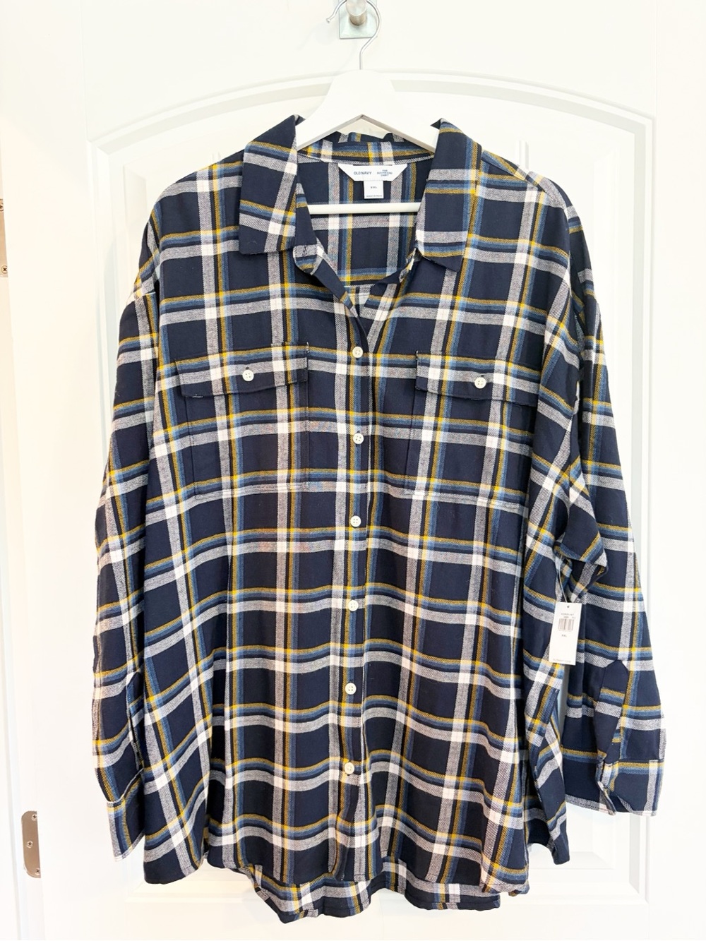 OLD NAVY I NWT Flannel Boyfriend Tunic Shirt, Navy Plaid - Picture 4 of 7